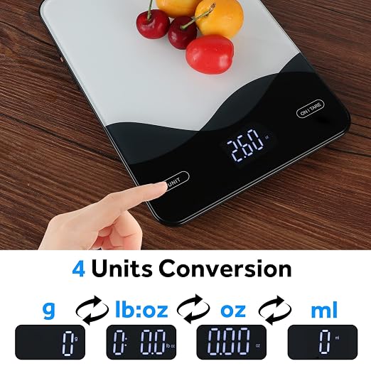 AIMILAR USB-C Rechargeable Kitchen Scale 22lb Tempered Glass Touch LED | USB-C rechargeable kitchen scale, 22lb/10kg, touch LED, 4 units & auto shut off for baking meal prep