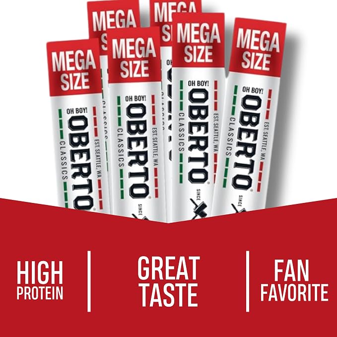 Oberto Classics Cocktail Pep Smoked Sausage Mega Size, Oh Boy! Oberto Beef & Pork Sausage XL Meat Stick, Peperoni Style Protein Snacks, 1.8 Ounce (Pack of 20)