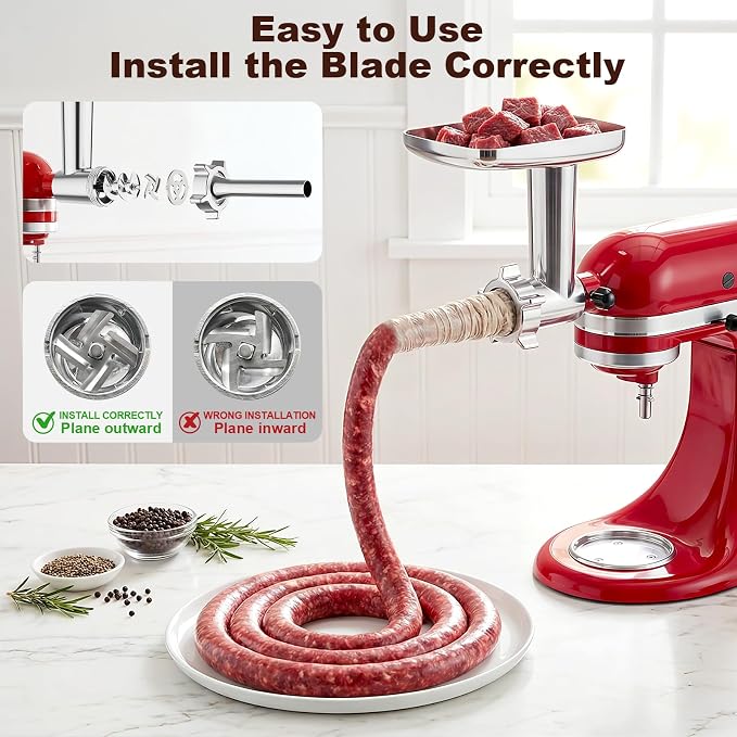 HOZODO Metal Meat Grinder Attachment for KitchenAid Stand Mixer | Food Grinder Attachment, Sausage Stuffer, Kitchen Aid Accessories and Attachments