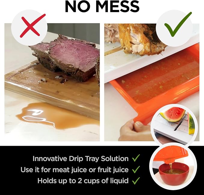 Karving King XL Deluxe Cutting Board - Spikes, Drip Tray & Meat Thermometer