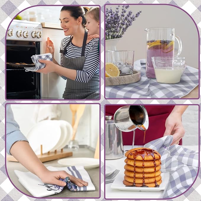 Boyiee 6 Set Lavender Kitchen Towels Purple Floral Dishcloth | Rustic Absorbent Purple Tea Hand Towels, 24 x 16 Inches Lavender Lover Gifts for Farmhouse Kitchen Bathroom Accessories Decor