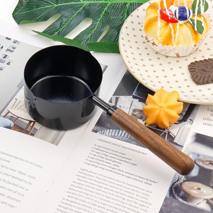 1pcs 1 Cup Measuring Cup with Wooden Handle Stainless Steel Measuring Scoop 250ml Measuring Spoon Black 1 Measuring Cups for Baking Cooking Wet and Dry Ingredients (250ml)