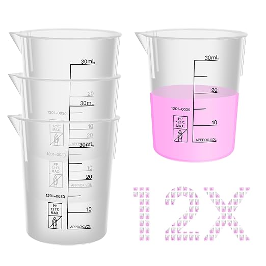 12PCS Mini Plastic Beakers, Vol.30ml(1.01oz) Stackable Measuring Cup with Black Scale line, Plastic Pitcher PP material Ideal for Science Activities and Household Use, LVB010