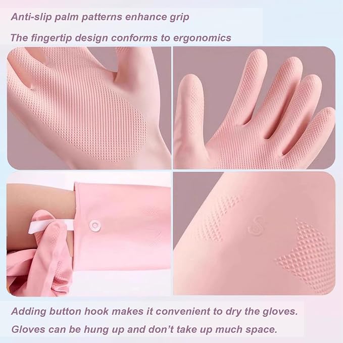 Cleaning Gloves with Hanging Loop, 3Prs Gloves for Washing Dishes | Nitrile Wash Gloves for Women, Latex free Reusable Household Gloves for Kitchen & Bathroom Cleaning, Colorful Size M