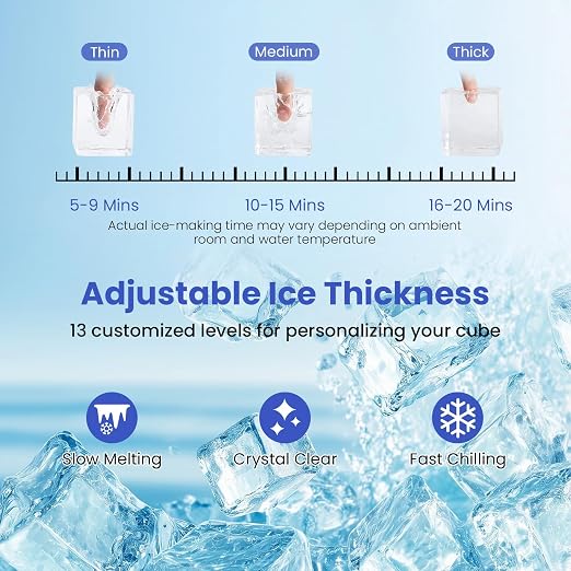 COSTWAY Countertop Ice Cube Maker with External Water Tank, 16Pcs Ready in 6 Mins, 34Lbs/24H Portable Ice Machine with 13 Thickness Levels, Self-Cleaning, 24H Reservation for Home Office Bar, Black