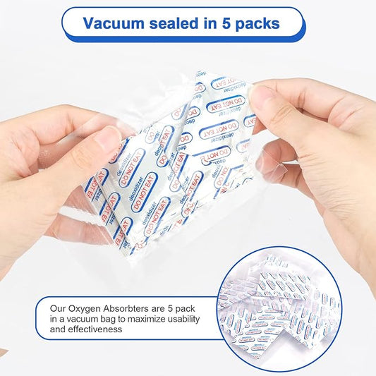 500cc Oxygen Absorbers for Food Storage - 100 Count (20x Packs of 5) - for Long Term Food Storage & Survival, Mylar Bags, Canning, Harvest Right Freeze Dryer, Dehydrated, and Preserved Foods