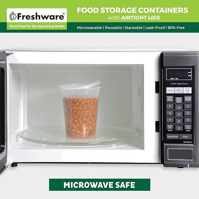 Freshware Food Storage Containers [24 Set] 32 oz Plastic Deli Containers with Lids, Slime, Soup, Meal Prep Containers, BPA Free, Stackable, Leakproof, Dishwasher and Freezer Safe, Translucent