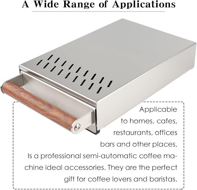 Handle Drawer Knock Box, Stainless Steel Detachable Coffee Stick Tapping Container, Shock-Absorbing And Durable Barista Style Tapping Box, Detachable Tapping Stick, Wooden Handle (Silver)
