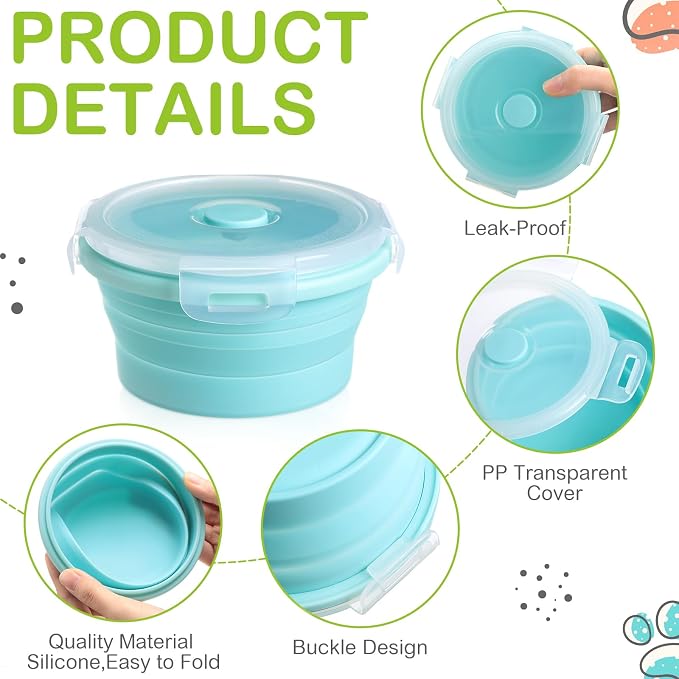 4 Pcs Collapsible Bowls with Lids Silicone Camping Food Storage Container Expandable Folding Salad Lunch Box Travel Container for Hiking Camping
