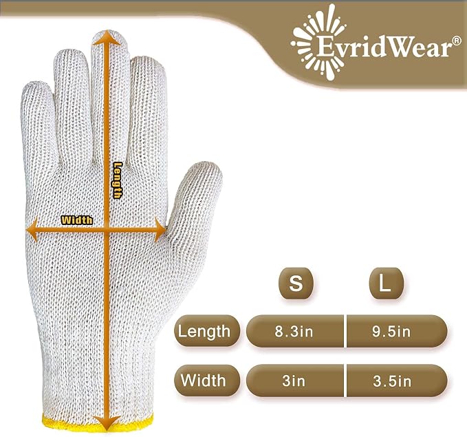 Evridwear Cotton Work Gloves Light-duty String Knit BBQ Glove Liner for Outdoor Cooking, Painting, Gardening 10/200 Pairs