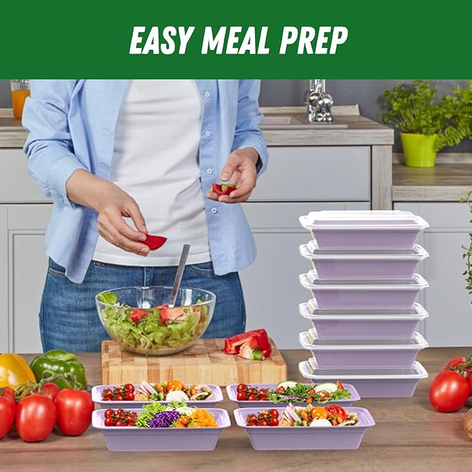 50 Pack (100-Piece) 32 oz Meal Prep Containers with Easy Open Lids, Lilac | Sturdy Leakproof & Food Safe, Microwave, Freezer, Dishwasher Safe Prep Containers, To Go Take Out Plastic Food Storage