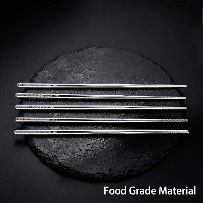 5 Pairs Chopsticks Dishwasher Safe, Stainless Steel Chopsticks | Non Slip Metal Chop Sticks Reusable Japanese Korean Chinese Chopstick for Home Restaurant Cooking Eating