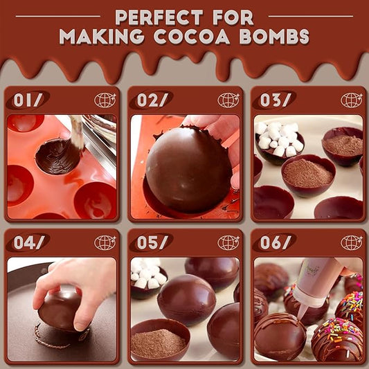 HKNMTT Hemisphere Silicone Molds 3 Inch for Hot Cocoa Chocolate Bombs Valentines Semi Ball Making Kit Cake Decor Mould, Food Grade Non-stick Kitchen Baking Supplies Oven Safe