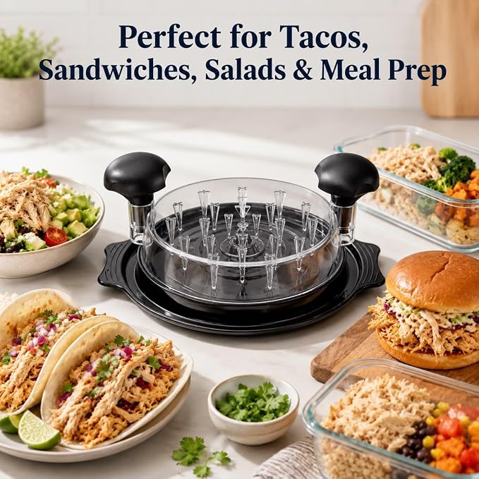 Chicken Shredder Tool Twist, Large Chicken Breast Shredder with Anti-Slip Base, Ergonomic Handles & Visible Lid, BPA Free, Dishwasher Safe, for Chicken, Pork, Beef, Meal Prep