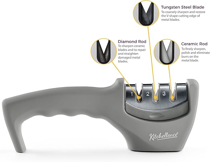 4-in-1 Kitchen Knife Accessories: 3-Stage Knife Sharpener Helps Repair, Restore and Polish Blades and Cut-Resistant Glove