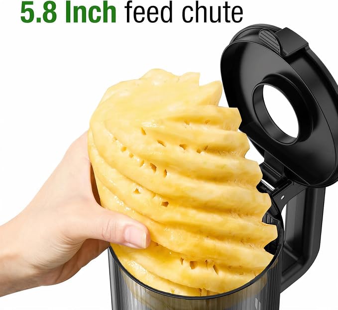 TUUMIIST Cold Press Juicer Machine, 5.8 Inch Extra Large Feed Chute for Whole Fruits, Easy to Clean Slow Juicer, High Yield, BPA Free - Grey