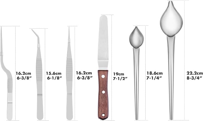 Cridoz 6 Pcs Stainless Steel Kitchen Cooking Tweezers Precision Tongs Drawing Spoons Offset Spatula for Food Culinary Plating Decorating