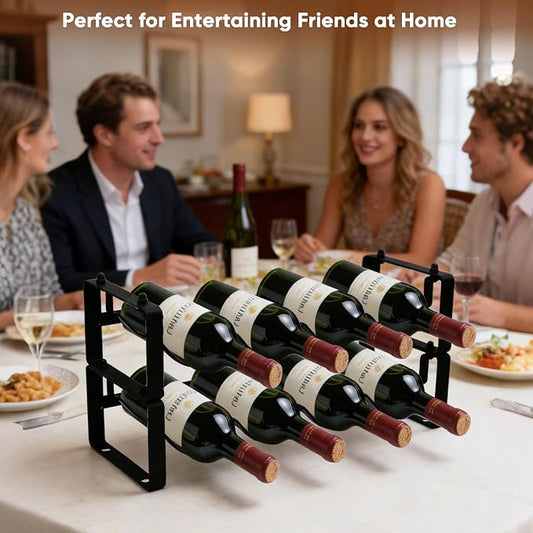 Wine Rack for Countertop – Stackable Freestanding Bottle Organizer for Kitchen, Pantry, Bar Cabinet & Small Spaces – Compact Metal Shelf & Modular Storage Stand (2 Tier)