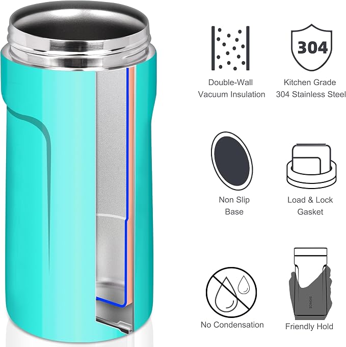 3 In 1 Insulated Universal Can Cooler - Signice Double Walled Vacuum Insulator Stainless Steel Slim Can Cooler for 12 Oz Skinny Tall Standard Regular Can Beer Bottle (Aqua)