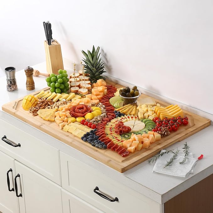36 x 24 Extra Large Bamboo Cutting Board for Kitchen, Cutting Board Stove Top Cover with Handle, Butcher Block Chopping Board with Juice Groove, Large Charcuterie Board Over the Sink