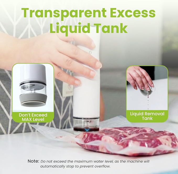 Portable Handheld Vacuum Sealer for Food with 32 Reusable Bags, Compact & Powerful Food Vacuum Sealer with Visible Liquid Tank, Digital Display and 6X Freshness Lock for Meal Prep & Storage