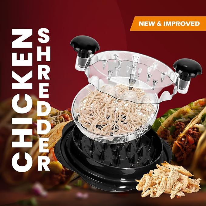 Large Chicken Shredder Tool Twist 10" Pro Visible Meat Shredders Twist for Chicken Breast Ergonomic Handle with Removable Tray, Anti-Slip Base Meat Grinder for Chicken, Pork, Beef & Fish – Black