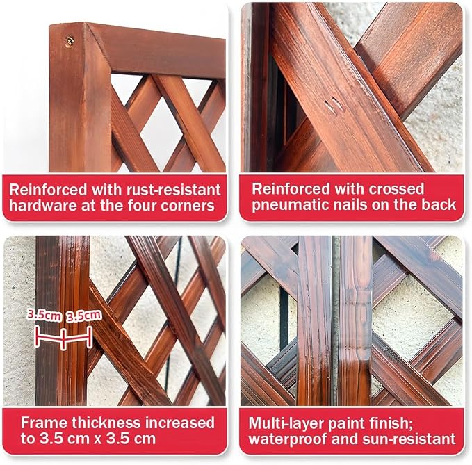 Zfmnoyev Outside Wooden Decorative Fences, Courtyard Edge Fence Board, Decorative Garden Trellis for Climbing Plants, Standing Decorative Privacy Fence Panels for Deck Patio Balcony(90x90cm)