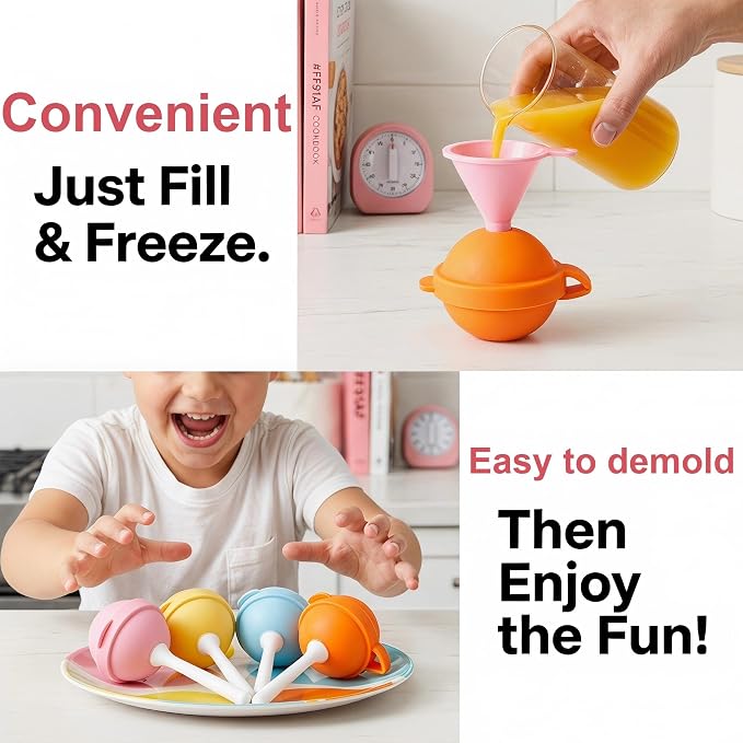 4Pcs Silicone Lollipop Popsicle Molds,Lollipop Ice Cream Mold,DIY Popsicle Maker,Reusable Homemade Popsicle Molds