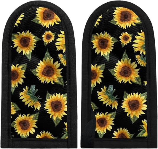 Coldinair Bright Sunflower Print Cast Iron Skillet Handle Covers,Heat Resistant Non-Slip Pot Pan Handle Covers for Kitchen,BBQ and Baking,Set of 2