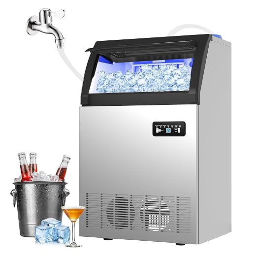 Garvee Commercial Ice Maker Machine, 180lbs/24H Single Water Inlet with 36lbs Storage Bin, Stainless Steel Undercounter or Freestanding Ice Maker