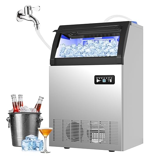 Commercial Ice Maker Machine 130 lbs/24h with 36 lbs Storage Capacity,Built-in/Freestanding Ice Maker with LED Display & Self-Cleaning, ETL Certified for Home Bar Restaurant