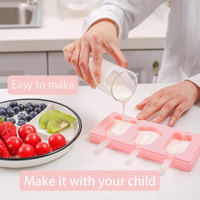 two-piece Cartoon Popsicle Molds, Food Grade BPA-Free Silicone Ice Cream Maker Kit with Lids & Sticks, Easy Release for Homemade Yogurt, Chocolate, Cake DIY (Animal Shapes)
