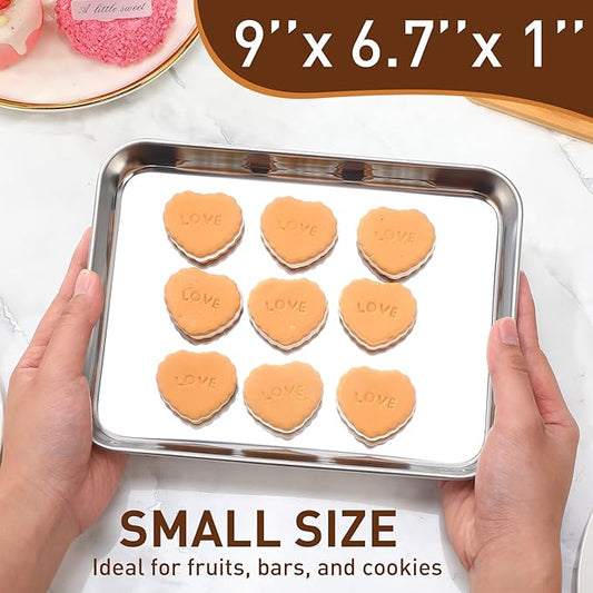 meekoo 24 Pcs Baking Sheet Pan Cookie Sheet Set for Oven Stainless Steel Trays Nonstick Small Serving Tray Cake Toaster Metal Food Trays, Oven and Dishwasher Safe (9 x 6.7 x 1 Inch)