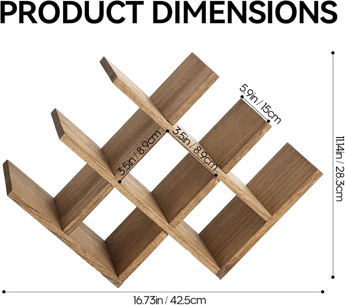KIRIGEN Wooden Wine Rack, 8-Bottle 3-Tier Countertop Wine Holder, Brown | 16.73 x 5.91 x 11.14 In, Holds 8 Standard Wine Bottles for Cabinets, Pantry Shelves, and Kitchen Counter, Assembly Required