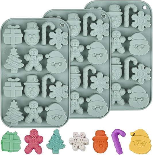 Christmas Chocolate Molds 3pcs Silicone Candy Molds Santa Claus Cane Christmas Tree Gingerbread Molds for Ice Cube Jelly Crayon Gummy Cupcake Decoration