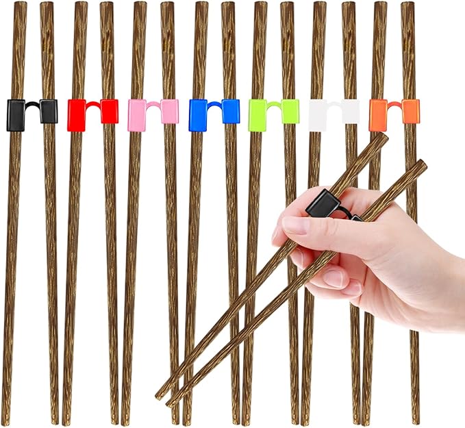 EAEDMY 7 Pairs Training Kid Adult Chopsticks and Trainers for Beginners, Japanese Wooden Beginners Training Chopsticks Helpers Set, Reusable, Dishwasher Safe, L8.86Inch (4.Wenge)