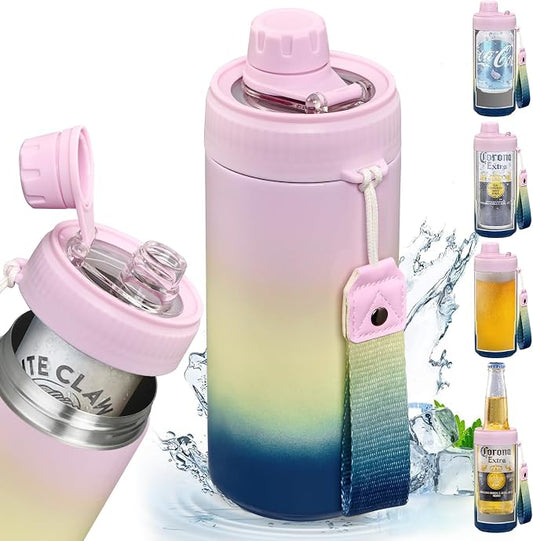 MAXSO Sealed Can Cooler Fizz Lid Can Cover for 12 oz Regular, Slim Skinny Cans & As Thermal Bottle, 4-in-1 Insulated Vacuum Stainless Steel Carbonated Cold Drink Holder - Gradient