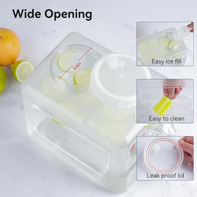 Drink Water Dispenser for Fridge - 2 Gallon Beverage Dispenser with Leak-Proof Spigot, Portable Food-grade Water Jug Container with Spout Handle for Kitchen Refrigerator Outdoor Camping Hiking