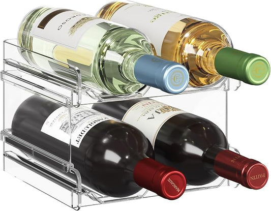 Lifewit Plastic Stackable Wine Rack for refrigerator, Cabinet, Countertop,Wine Bottle Holder, Water Bottle Organizer for Fridge, Pantry, Hold 4 Bottles