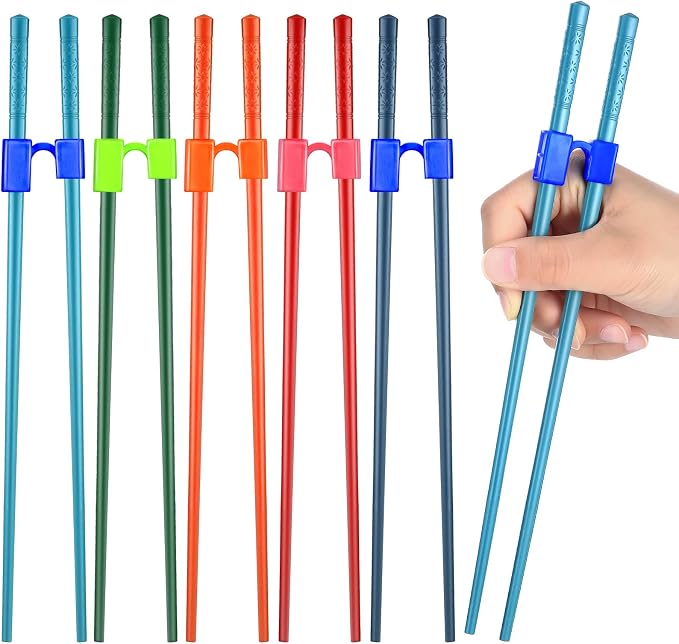 5 Pairs Reusable Chopsticks Helpers Training Chopstick for Beginner Replaceable Practice Chopsticks Non-slip Training Chopstick for Adults Learner(Alloy,Mixed Color)