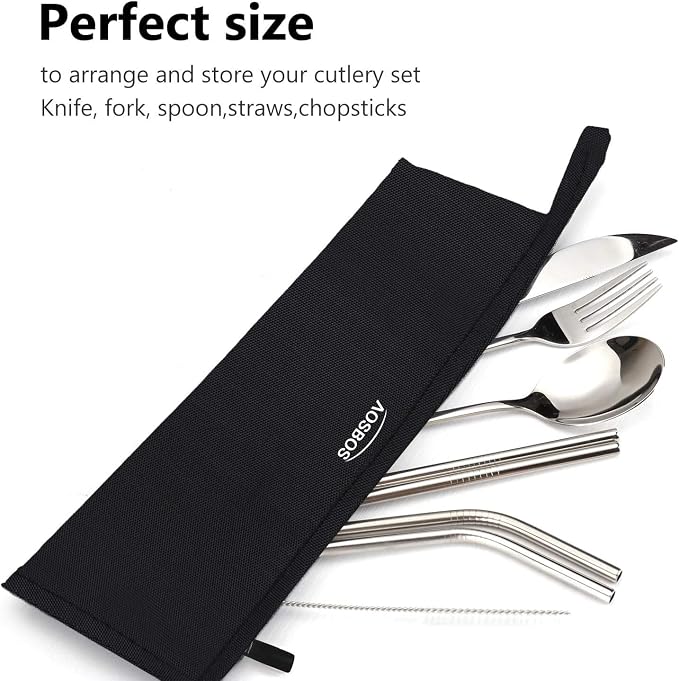 Aosbos Chopstick Carrying Case without Chopsticks, Reusable Chopsticks Bag, Chopsticks Sleeve, Travel Utensil Set Pouch for Metal, Bamboo, Stainless Steel Chopsticks - Black