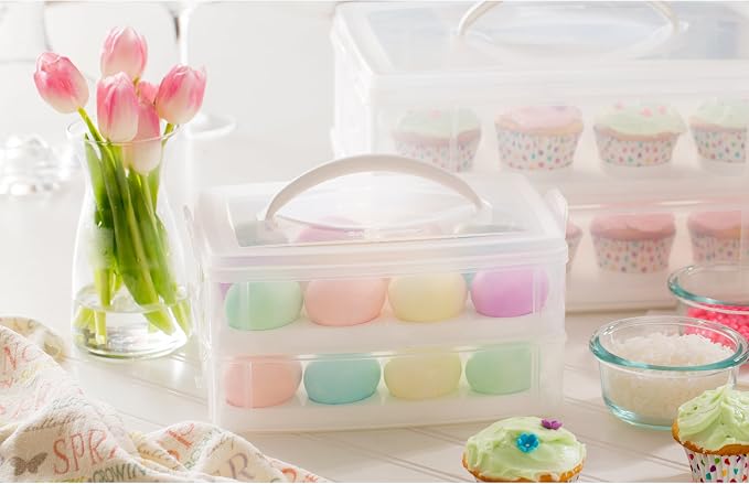 Snapware (2-Layer,24 Eggs Plastic Detachable Deviled Egg Carrier Storage Container With Lid and Handle,Freezer Dishwasher Microwave Safe,(Pack of 6)