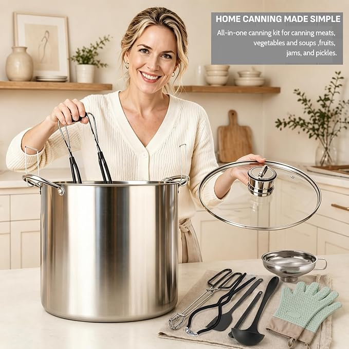 Canning Pot-Canning supplies starter kit, Canning Tool Kits Set for Beginners, Stainless Steel Water Bath Canner Kit with rack for canning