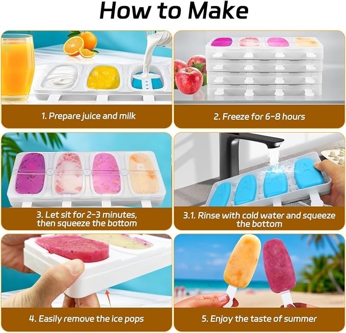 Stackable Popsicles Molds, BPA-Free Popsicle Molds with Sticks | 2-Pack Ice Pop Mold for Homemade Fruit, Yogurt, and Smoothie Popsicles