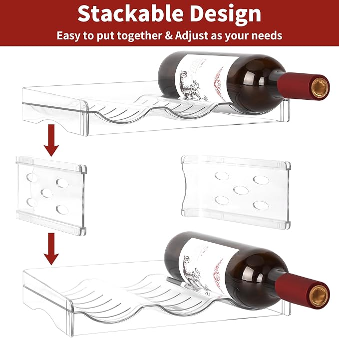 EZ COZY Wine Rack, 4 Tier Water Bottle Organizer for Cabinet (12 Bottles) | Clear Freestanding Wine Bottle Holder for Cabinet, Fridge, Pantry, Wine Rack for Inside Cabinet, Refrigerator, Countertop