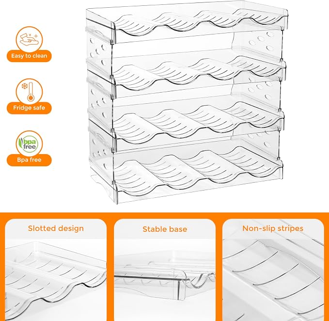 BoxedHome Plastic Water Bottle Organizer and Wine Rack Storage Holder for Inside Cabinet, Kitchen Countertop, Table Top, Pantry, Bars, Cabinets, Fridge - Clear (4 Tier 16 Containers)
