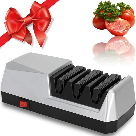 Knife Electric Sharpener for Kitchen, Bread, Serrated & Japanese-style Knife, 3 Stages Precision Angle Guides Sharpener, 100% Diamond Abrasives