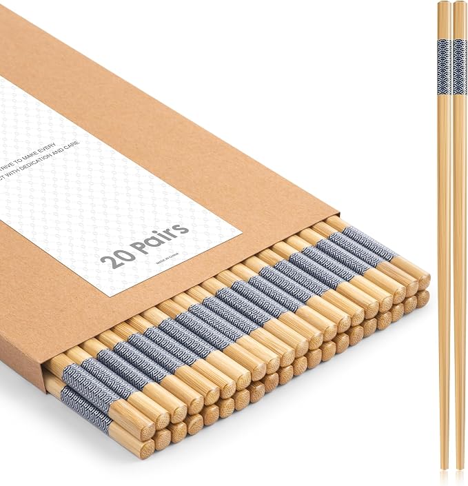 Bamboo Chopsticks Reusable 20Pairs | Eating | Non slip | Chinese -（9.45in）