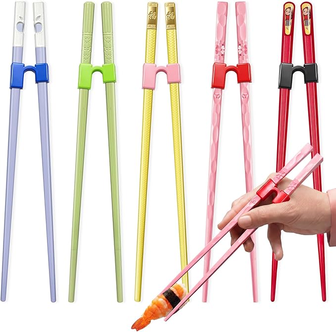 5 Pairs Reusable Training Chopsticks Set, 9.45 Inch Dishwasher Safe Fiberglass Japanese Chopsticks for Beginner, Non-Slip, Easy to Use