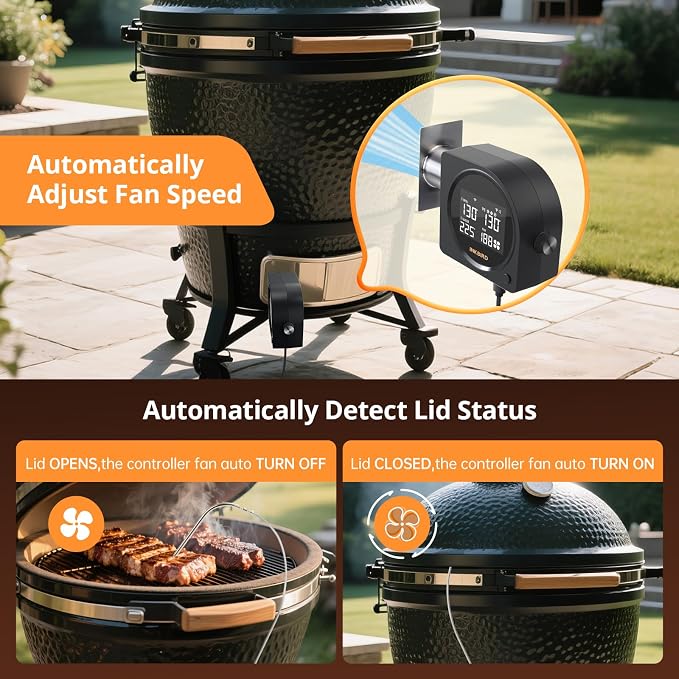 5G Wi-Fi & Bluetooth BBQ Temperature Controller, | INKBIRD Automatic Smoker Fan with LCD Screen for Ceramic Smokers, BGE, WSM, 5 Probes